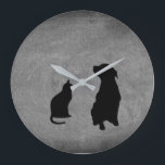 Modern cat & dog . silhouettes pets on chalkboard large clock<br><div class="desc">Modern cat and dog silhouettes,  pets,  sitting on chalkboard background clock.
Without numbers,  no numbers.</div>