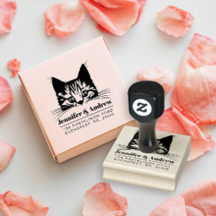 Modern Cat Family Return Address Rubber Stamp