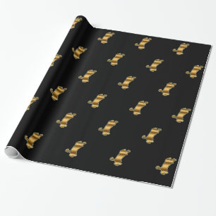 Modern Cat Gold Black Wrapping Paper