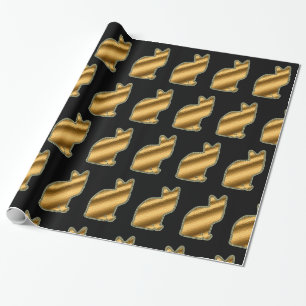Modern Cat Gold Black Wrapping Paper