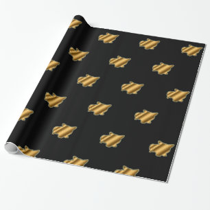Modern Cat Gold Black Wrapping Paper