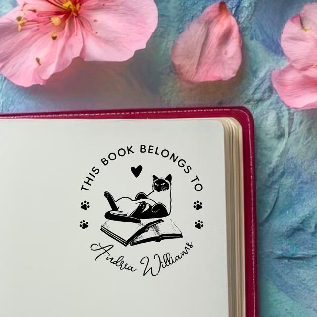 Modern Cat Lovers Custom Book Rubber Stamp (Creator Uploaded)