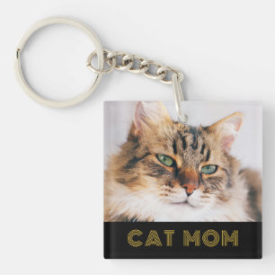 Modern Cat Mom Photo Key Ring