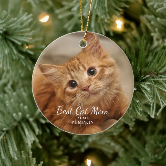Modern Cat Mum Photo Christmas  Ceramic Tree Decoration (Tree)