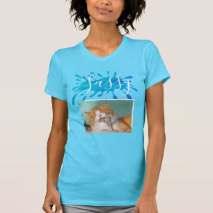 Modern Cat Name and Name Blue Colour Splash T-Shirt