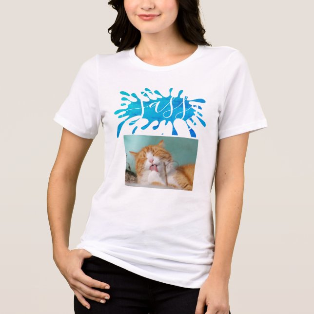 Modern Cat Name and Name Blue Colour Splash Tri-Blend Shirt (Front)