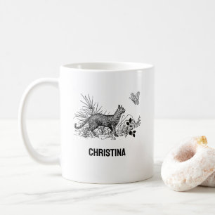 Modern cat outilne custom name  coffee mug