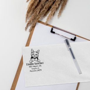 Modern Cat Return Address  Rubber Stamp