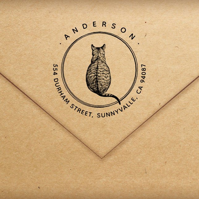 Modern Cat Round Family Return Address Self-inking Stamp (Creator Uploaded)