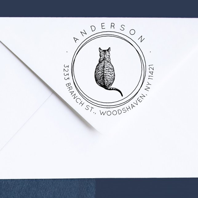 Modern Cat Rustic Return Address Rubber Stamp (Modern Cat Rustic Return Address Rubber Stamp. Perfect for cat lovers!)