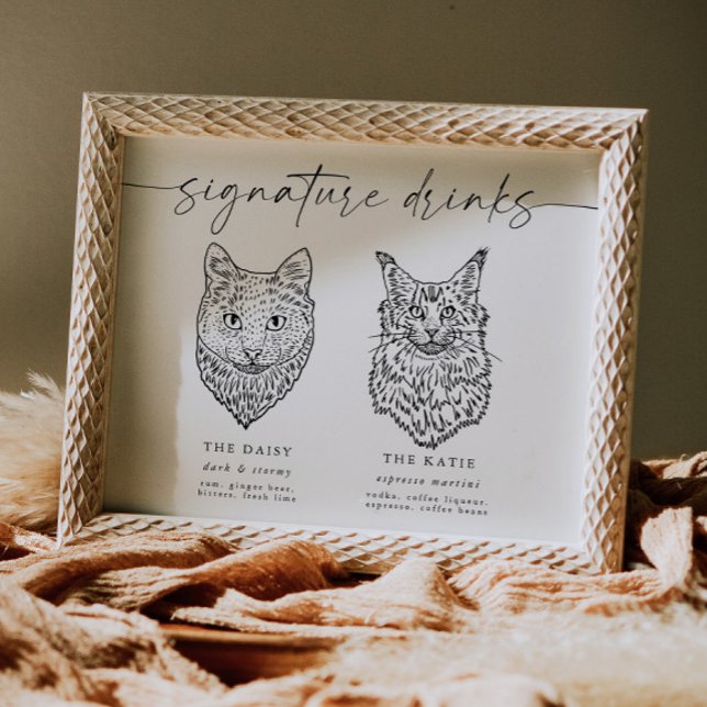 Modern Cat Signature Drinks Wedding Pet Bar Sign (Creator Uploaded)