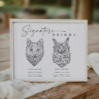 Modern Cat Signature Drinks Wedding Pet Bar Sign