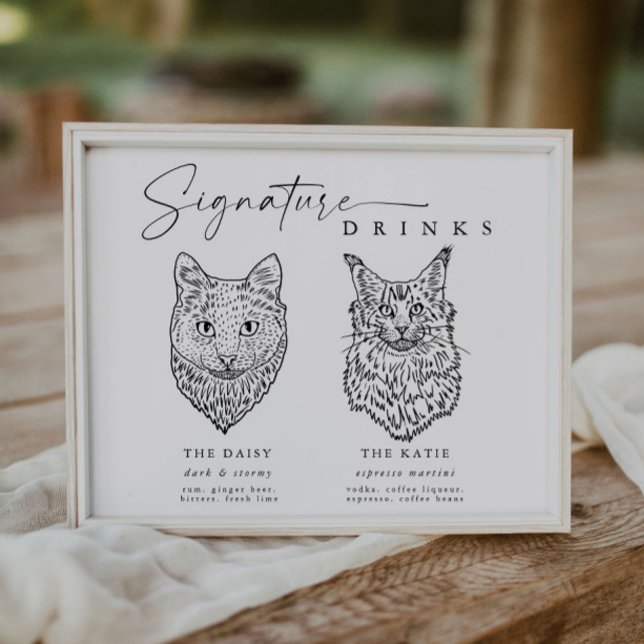 Modern Cat Signature Drinks Wedding Pet Bar Sign (Creator Uploaded)