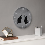 Modern cat silhouettes, pets on chalboard large clock<br><div class="desc">Modern cat silhouettes,  pets,  sitting on chalkboard background clock. White numbers.</div>