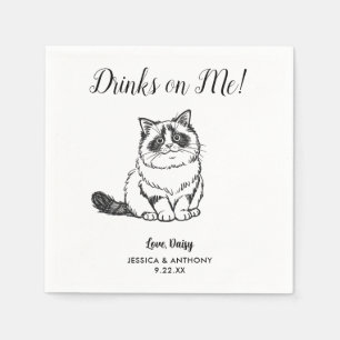 Modern Cat Wedding Cocktail Napkins