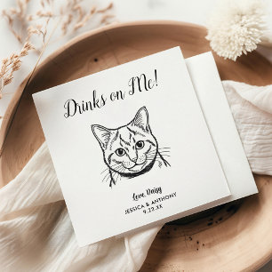 Modern Cat Wedding Cocktail Napkins