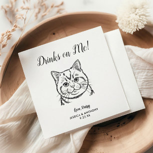 Modern Cat Wedding Cocktail Napkins