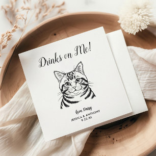 Modern Cat Wedding Cocktail Napkins