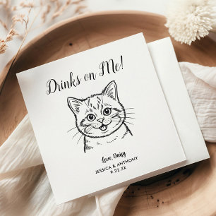 Modern Cat Wedding Cocktail Napkins 