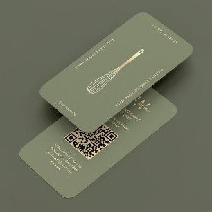 Modern Caterer Baker Green Sage Gold Whisk Business Card
