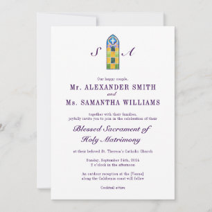 Modern Catholic Church Purple All-in-One Wedding Invitation