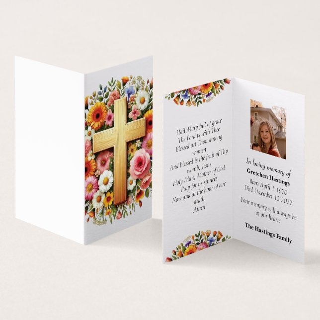 Modern Catholic Cross Funeral Memorial Prayer Card (Inside and Outside)