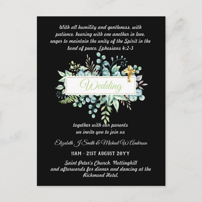 Modern Catholic Wedding Invitations Botanical (Front)