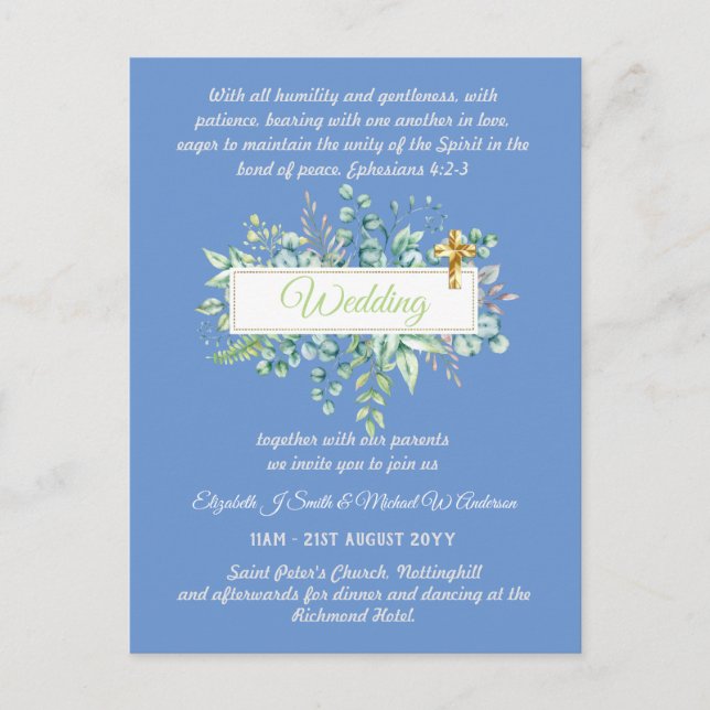 Modern Catholic Wedding Invitations Botanical (Front)