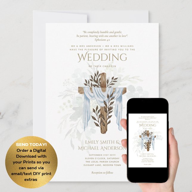 Modern Catholic Wedding Invitations Elegant White (Creator Uploaded)