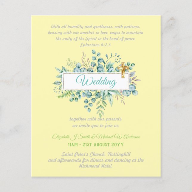 Modern Catholic Wedding Invitations Greenery (Front)