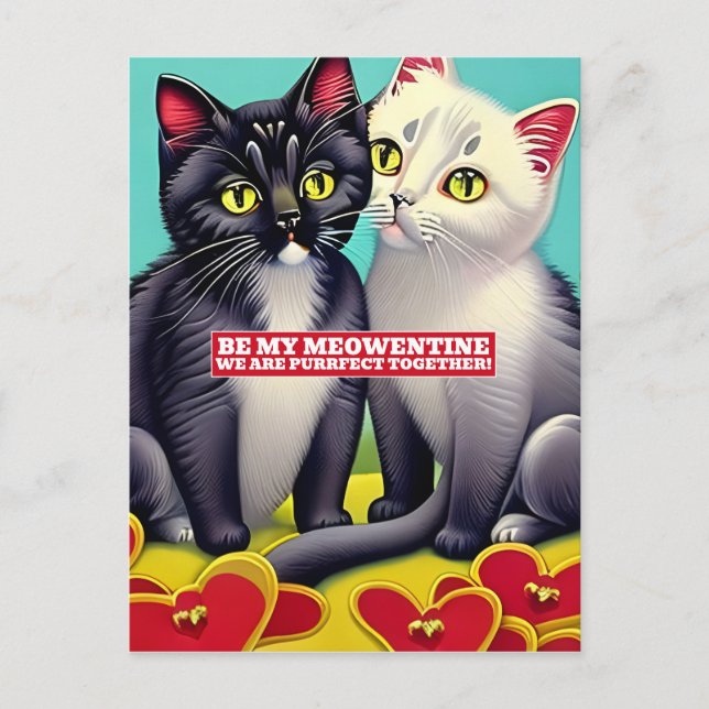 Modern Cats Meowentine Valentine's Day Postcard (Front)