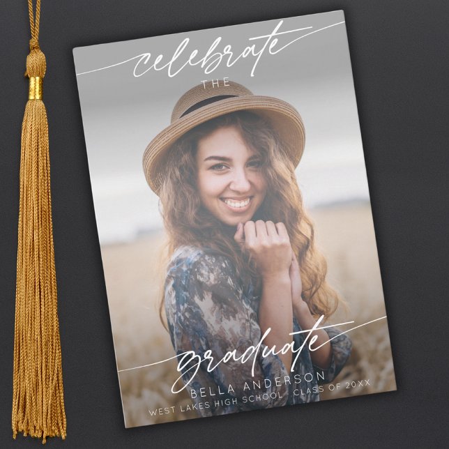 Modern Celebrate the Graduate Photo Overlay Invitation (Creator Uploaded)