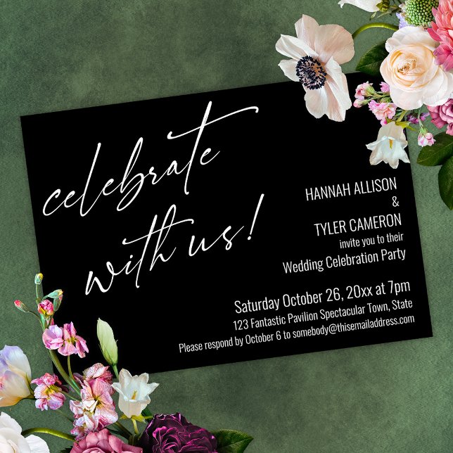 Modern Celebrate with Us Black Wedding Reception Invitation (Creator Uploaded)