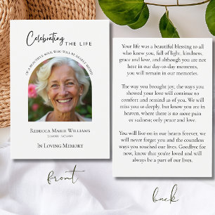 Modern Celebrating The Life Arch Photo Prayer Card