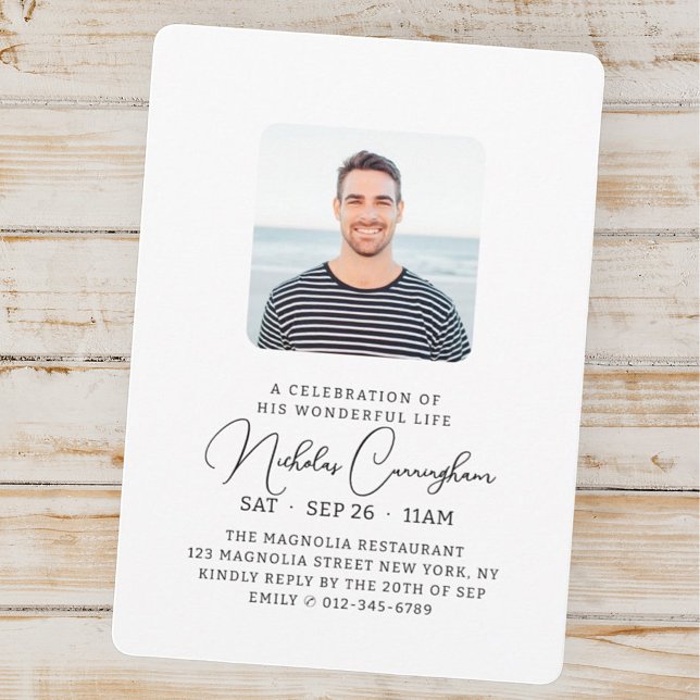 Modern Celebration of His Wonderful Life Memorial Invitation (Creator Uploaded)