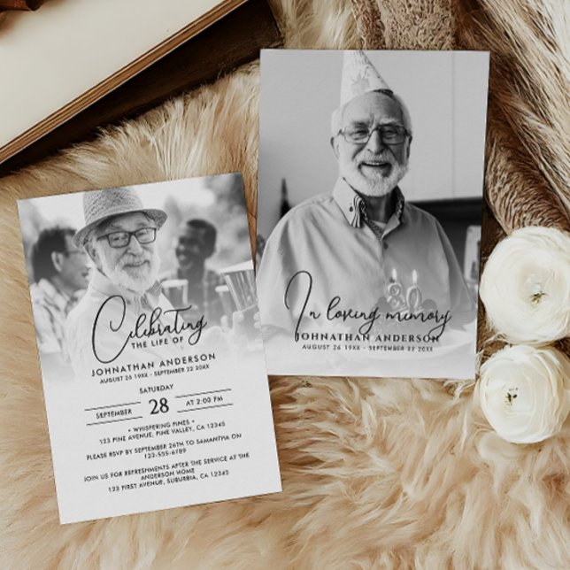 Modern Celebration of Life Funeral Memorial Photo Invitation (Creator Uploaded)