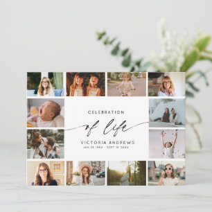 Modern Celebration of Life Photo Collage Script Thank You Card