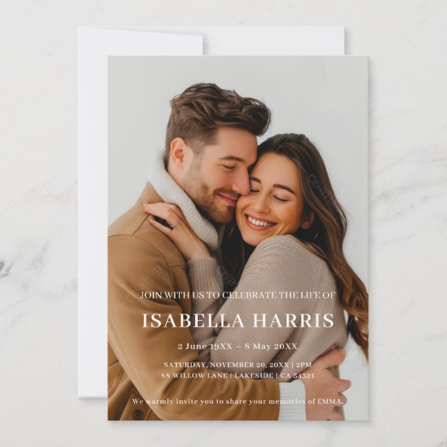 Modern Celebration of Life Photo Design Invitation (Front)