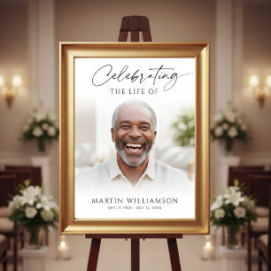 Modern Celebration of Life Photo Script Memorial Poster