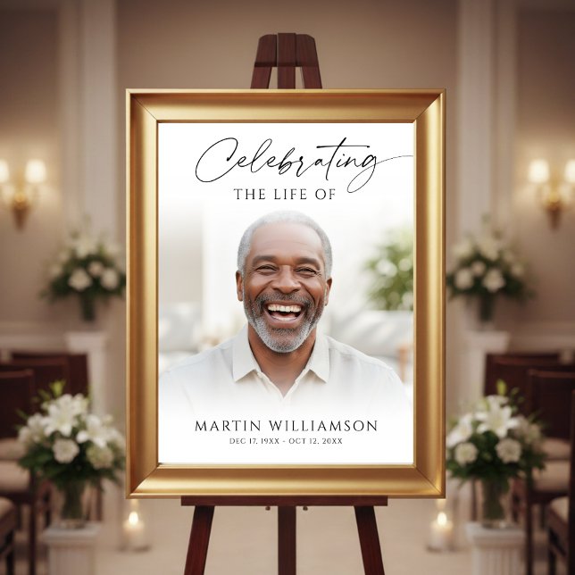 Modern Celebration of Life Photo Script Memorial Poster (Creator Uploaded)
