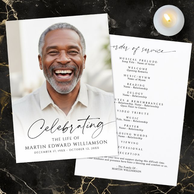Modern Celebration of Life Photo Script White Programme (Creator Uploaded)