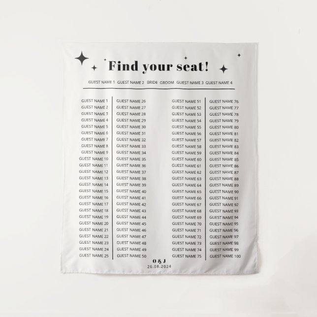 Modern Celestial Fabric Banquet Seating Chart Tapestry (Front)