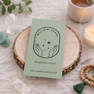 Modern Celestial Mindfulness Life Coach Sage Green Business Card