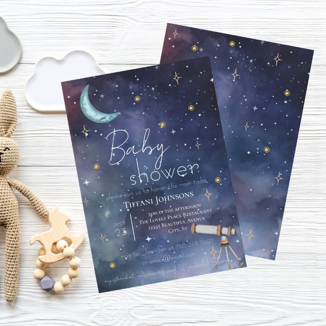 Modern Celestial Moon & Stars Baby Shower Invitation (Creator Uploaded)