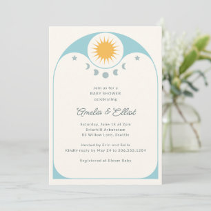 Modern Celestial Star Moon Soft Blue Baby Shower   Invitation