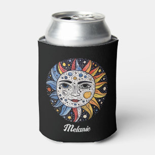 Modern Celestial Sun Moon Monogram Can Cooler