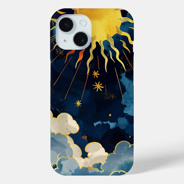 Modern Celestial Sun Stars and Blue Clouds Case-Mate iPhone Case (Back)