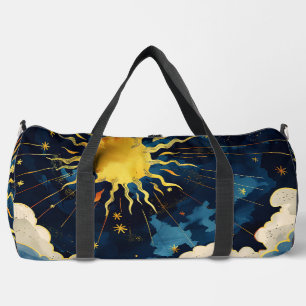 Modern Celestial Sun Stars and Blue Clouds Duffle Bag