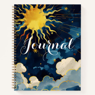 Modern Celestial Sun Stars and Blue Clouds Journal