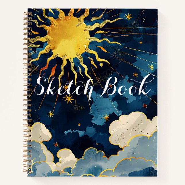 Modern Celestial Sun Stars Clouds Sketch Book (Front)